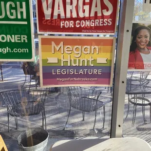 Examples of their political signs at their front door.