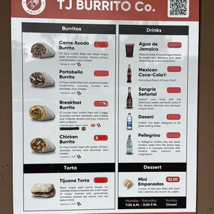 TJ Burrito Co Menu 1/2024