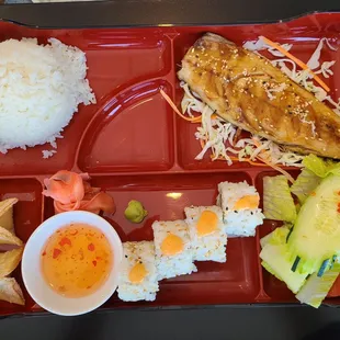 They now offer a bento box.  This one with grilled mackerel was $17.