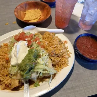 Shredded beef chimichanga with double rice. Soooooo freakin good!