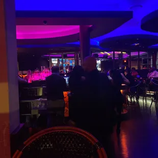 people sitting at tables in a bar