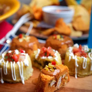 Adobe Pie - Blue Mesa's original twist on the tamale. Stuffed with chicken or smoky black beans.