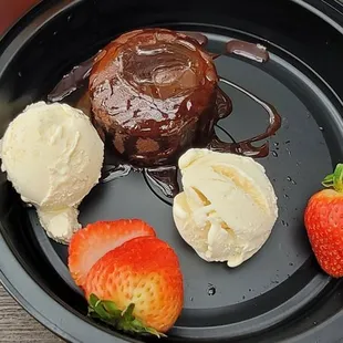 Our volcano cake dessert, to go.  Yum!