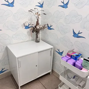 Is the single stalled bathroom that they have in it? They have a access to various hygiene materials.