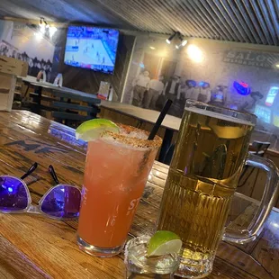 Prickly pear margarita with a shot of Patron yum!