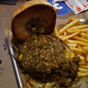 The &quot;not so famous&quot; double patty green chile cheeseburger at the Blue Moon Bar and Grill up in Radium Springs. Excellent Big Boy Burger.