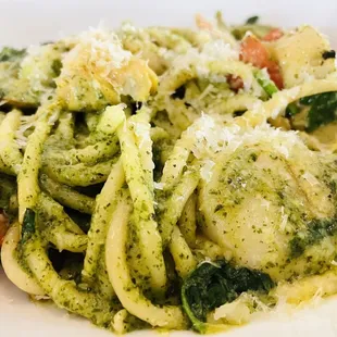 Seafood bucatini (pesto sauce)