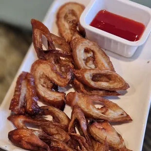 Deep fried pork and intestine with sweet-and-sour sauce.