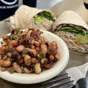 Fresco wrap and black eyed pea salad