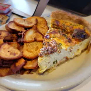 Ham and Swiss quiche and breakfast potatoes