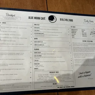 Breakfast menu