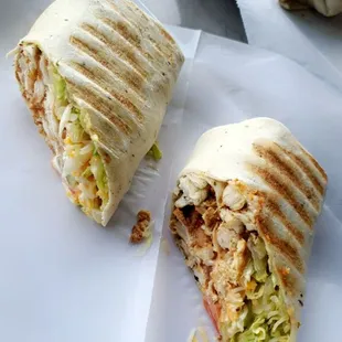 two burritos cut in half
