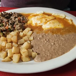 Huevos Rancheros w carne ala Mexicana