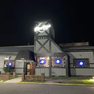 Outside, free parking lot