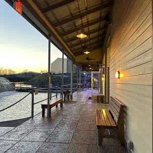 Walkway to the restaurant or restrooms.