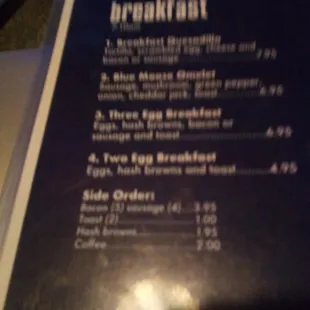 .Breakfast Menu 7:10 AM - 11:00 AM