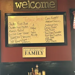 Inside - daily specials