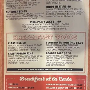 Breakfast Sandwich Menu