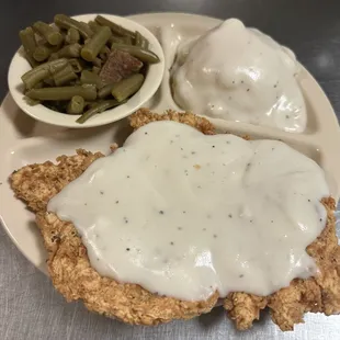 Chicken Fried Steak with 2 sides.