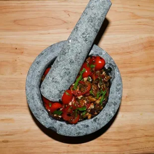 Tomato Olive Bruschetta preparation.