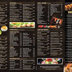 the menu for the restaurant