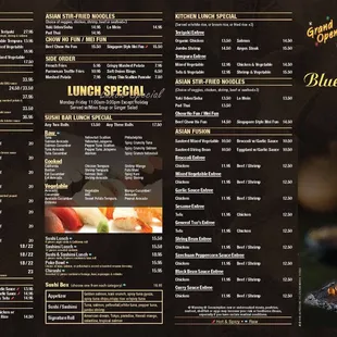 the menu of the restaurant
