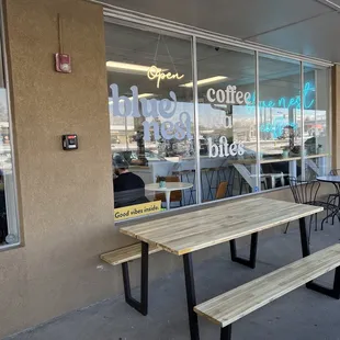 Outdoor seating, for when it is not 15 degrees like it was when I took this photo.
