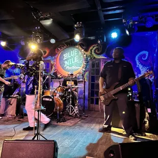 a band performing on stage