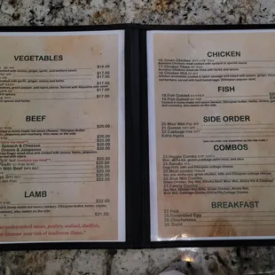 a menu for a restaurant