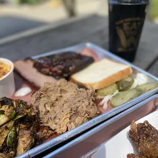3 meats (brisket, pulled pork, ribs)