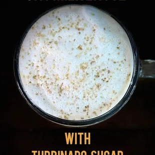 Oat milk latte with turbinado sugar