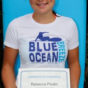 Congratulation to Rebecca for completing level one at Blue Ocean Breeze Surf School.