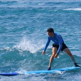 Standing during my first surf lesson