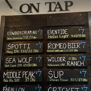 Beer menu on 8/19/2022.