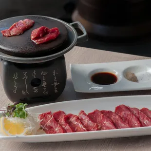 Ishiyaki Hot Stone // sliced premium beef to be cooked at the table on a hot stone grill