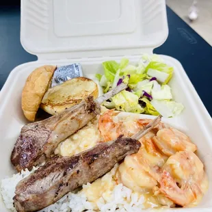 Lamb and garlic shrimp combo
