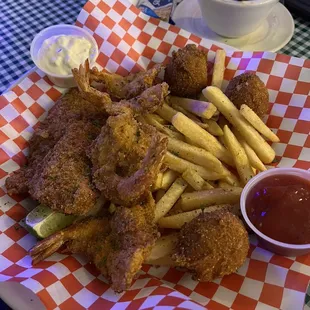 Fried Fish and Shrimp with fries