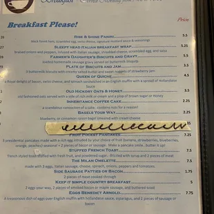 the breakfast menu