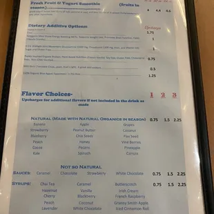 the menu of the restaurant