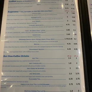 menu and prices