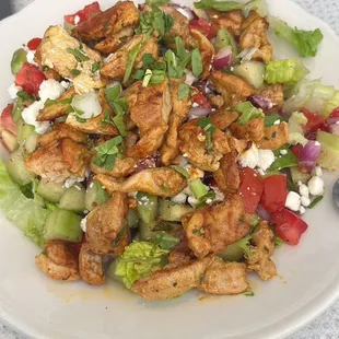 Chicken shawarma over Greek salad...ask the chef to make it for you!