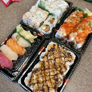 a variety of sushi and rolls