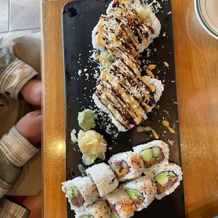Crunchy California and Spicy Tuna roll