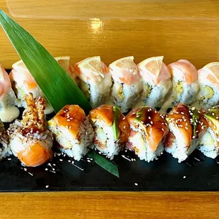 Top row - Golden Phoenix Roll; Bottom row - Sunset Roll