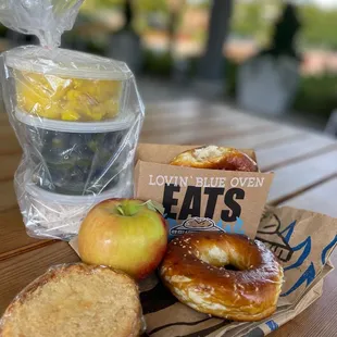 a bagel, an apple, and a bagel
