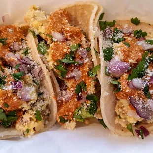 Chicken &amp; The Egg Breakfast Tacos with Chorizo Cream