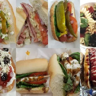 food, hot dog, sandwich, hot dogs