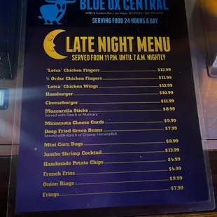 Night Menu 11pm -8pm !