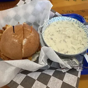 Buffalo chicken sandwich and potato soup! Both absolutely delicious!!