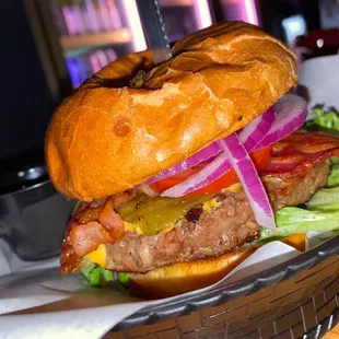 a large sandwich in a basket